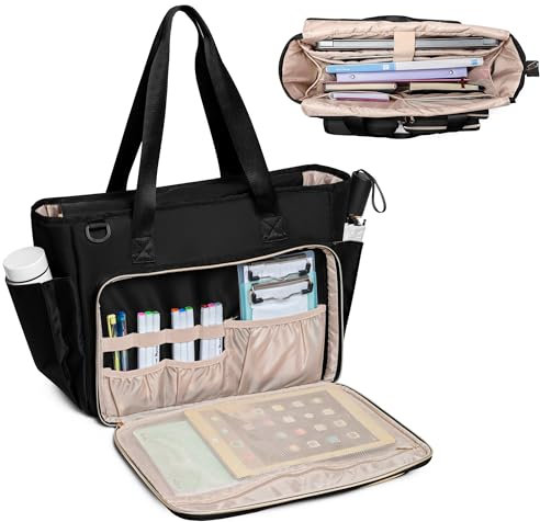 Fasrom Lehrertasche mit Laptopfach, Lehrer Arbeitstasche für Frauen, Lehrerbedarf Schwarz