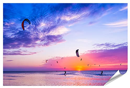 islandburner Prime Bild Poster Kite Surfen Sonnenuntergang Silhouetten Premium Bilder auf Foto Papier