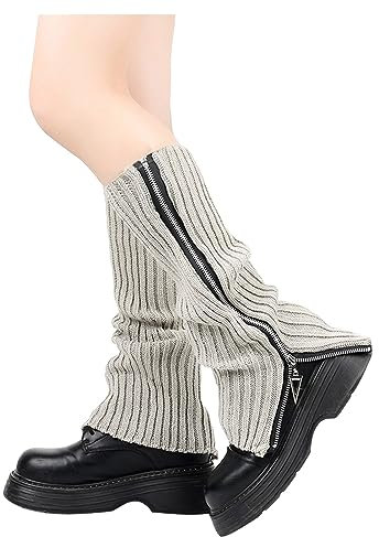 Stulpen Damen Beinwärmer Gestrickt Beinstulpen Reißverschluss Stiefel Socken Bein Wärmer Legwarmer Socken Warme Winter Kurze Bein Wärmer Stricken Beinstulpen Socken Stricken Stulpen (Beige, One Size)