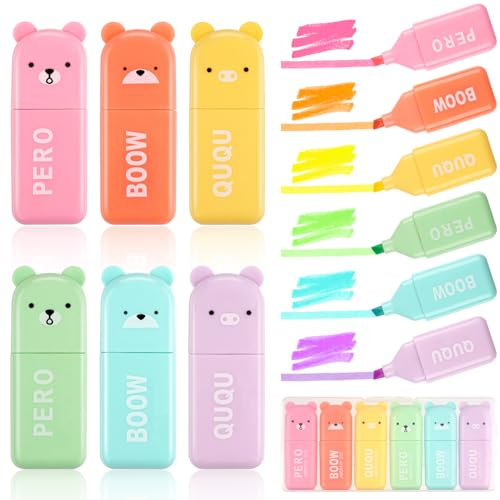 12 Stück Mini Textmarker Set Cartoon Bär Textmarker für Kinder und Erwachsene 6 Stile