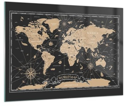 Quadro su Vetro 70x50 cm Stampe da Parete Mappa del Mondo Marino 5430 | Mondo Mappa Vintage Quadro Decorativo Piccolo Decorazione Murale Soggiorno Arte da Parete Decorazione da Parete ARTTOR