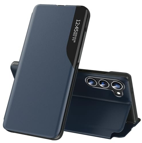 Handyhülle für Samsung Galaxy S24 Plus Hülle Clear View Klappbar Leder Flip Schutzhülle Galaxy S24 Plus Hülle mit Ständer ​​​​Stoßfest Und Kratzfest Klapphülle für Samsung S24 Plus 5G Case (Blau)
