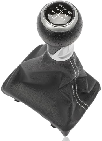 Attisfiera Pomo de cambio perforado de 6 velocidades, funda de cambio y marco con costuras blancas para A3,A4, A5, Q5, pomo de cambio, palanca de cambios, funda de cambio