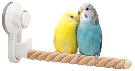 Suction Cup Bird Perch,Natural Wood Parrot Window/Bath/Car/Travel/Shower Perches Stand Portable Parakeet Grinding Stick Training Toys for Small and Medium Birds(Twist Grain)