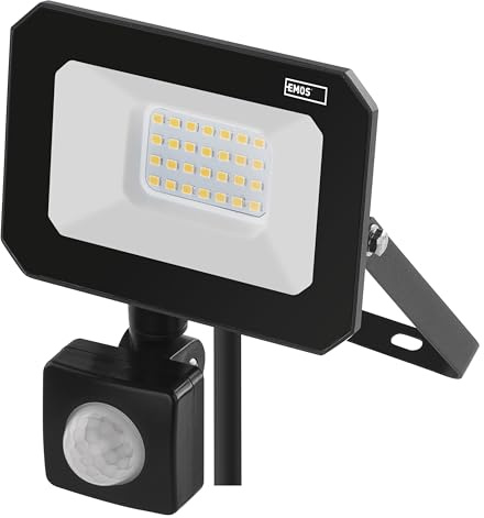 EMOS LED Strahler SIMPO 20 W mit Bewegungsmelder, wasserdichtes Flutlicht für Feuchtraum oder Außen, superhell 2000 lm, Neutralweiß 4000 K, Lebensdauer 25 000 Stunden, inkl. 20 cm Anschlusskabel