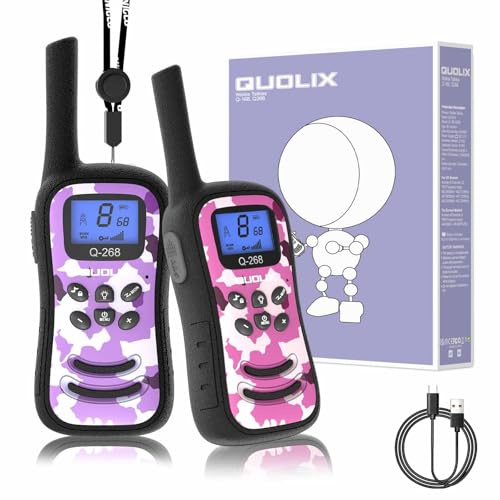 QUOLIX Walkie Talkie Bambini Ricaricabili a Lungo Raggio 3km con VOX, Woki Toki Bambini PMR446 - Giocattoli Regalo per Ragazze e Ragazzi 3-12 Anni, Giochi da Esterno per Bambini Compleanno