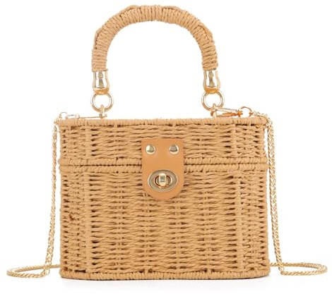 KUANG! Handwoven Basket Straw Purse for Women Woven Straw Rattan Shoulder Bag Vintage Beach Tote Bag