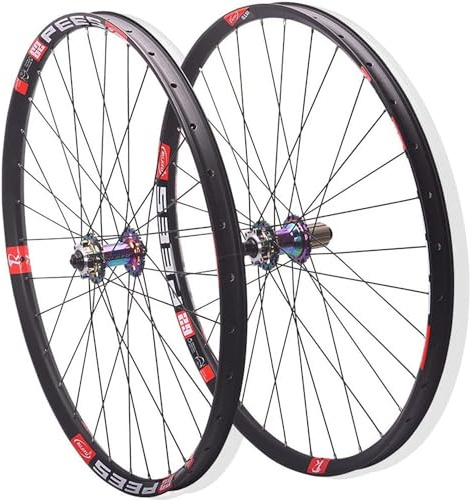 NBTRXWAFR Fahrrad-Laufradsatz 26 27.5 29 Zoll Mountainbike-Laufradsatz Scheibenbremse 32 Löcher Felge 120 Klicks Schnellspanner MTB-Laufrad Für 7-12 Gang Kassette,Bunt,26inch