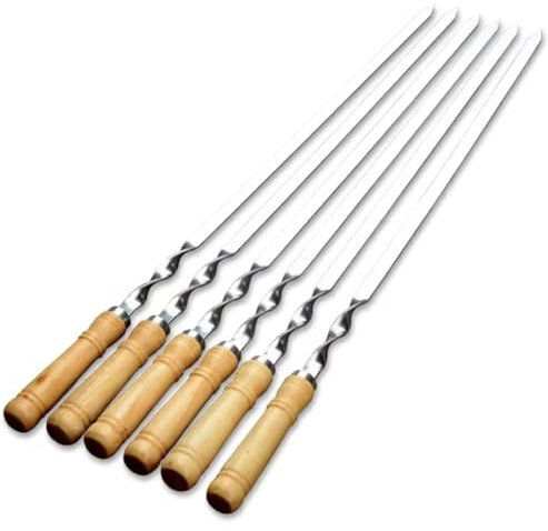 22 Heavy Duty Flat Kabob Skewers for Grilling – Twisted-Blade Anti-Spin Stainless Steel BBQ Skewers — Thick Metal Skewers for Shashlik, Kebab, Picanha, Koobideh, Churrasco, 6-Pack with Storage Bag