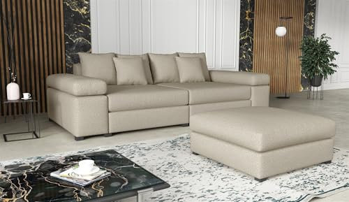 Fun Möbel Big Sofa Couchgarnitur Megasofa Riesensofa Arezzo inkl. Hocker div. Stoffe (Stoff: Now or Never, Beige)