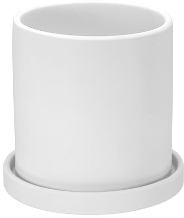 PATIKIL 5 Inch Ceramic Plant Pots, Modern Flower Planters with Drainage Holes and Tray for Decorate Home Indoor Plants Succulent Herb, White