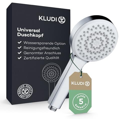 KLUDI-X1 Soffione e doccia universale a risparmio idrico, doccino facile da pulire Ø 10,7 cm
