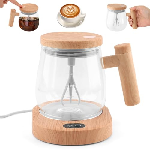 Self Stirring Coffee Mug,400ml Electric Mixing Cup,High Borosilicate Glass Electric Self Mixing Cup,Self Stirring Cup for Coffee Milk,with Heating Base and Lid Handle