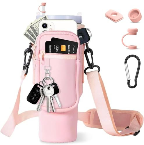 AIROLDI Bolsa para Stanley Cup de 1,2 l/40 oz Stanley Cup, accesorios para botella de agua, bolsa de transporte con compartimento para teléfono móvil, mosquetón y correa de hombro ajustable, para