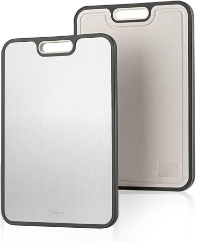 Titanium Cutting Boards for Kitchen, 15” Double Sided Cutting Board Food Grade, Pure Titanium and Wheat Straw PP, for meat & Veggie, Non-Slip