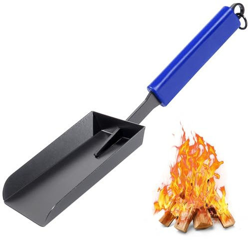 CKLT Fireplace Ash Shovel Wider Head Manganese Steel Gardening Shovel for Yard with Rubber Handle and Hanging Ring for Outdoor Fire Pit Indoor Fireplace Solo Stove Woodstove