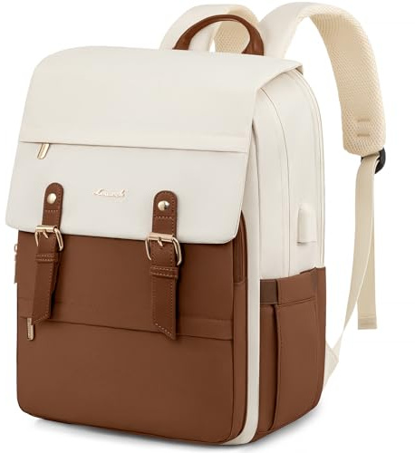 LOVEVOOK Laptop ryggsäck för kvinnor, resedatorryggsäck, 43,2 cm, handbagage, lärarryggsäck för arbete, affärer, högskola, Beige och brun, 15.6, Avslappnad