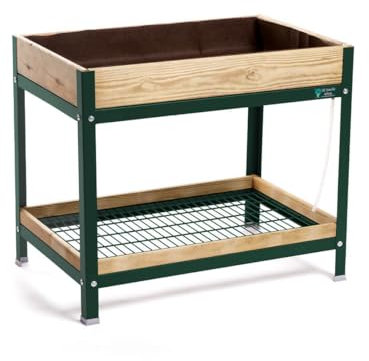MI HUERTO URBAN Jardinera Elevada Madera con Bandeja Recoge Aguas | Estructura Metálica | Mesa Cultivar Plantas Terraza Jardín Balcón Exterior | Verde | HUERTO Alto - 90x60x78 cm