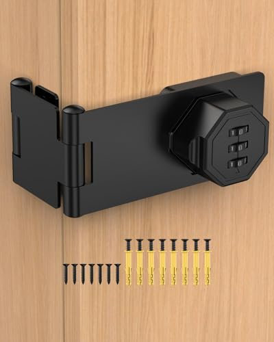 MeBantoo 90 Degree Cabinet Combination Door Lock Latch, Zinc Alloy Password Rotary Hasp Lock, Keyless Folding Latches for Office File Cabinet, Drawers, Cupboard, Small Doors, Locker (1, Black)