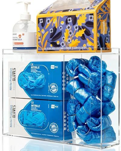 SEANADO Acrylic Glove Box & Mask Dispenser Holder – Wall Mounted or Countertop PPE Dispenser with Lid, Clear Plastic Storage for Disposable Gloves, Hair Nets & Shoe Covers