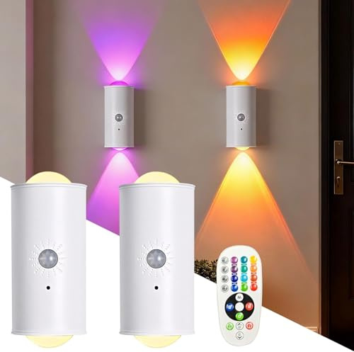 Pipihome Nachtlicht Mit Bewegungsmelder, 2 Stück Magnetische Intelligentes LED Nachtlicht, 16 RGB Farbverlauf Dimmbar Kabellose Wandleuchte Innen, Wiederaufladbare Bewegungsmelder Licht