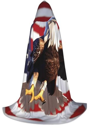 SDEGTHO Weißkopfseeadler mit amerikanischer Flagge, Halloween-Kapuzenumhang, langer Kapuzenumhang, Karneval, Kostüme, Kapuzenumhang, Maskerade