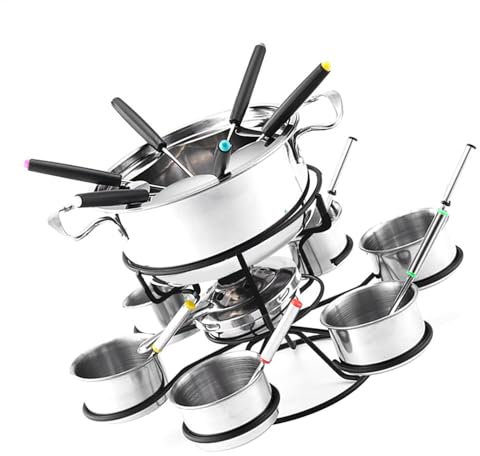 21 Piece Rotary Cheese Fondue Set - Fondue Pot Set - Cast Iron Fondue Set for Meat, Chocolate and Cheese, Cheese Fondue Set for 6 People