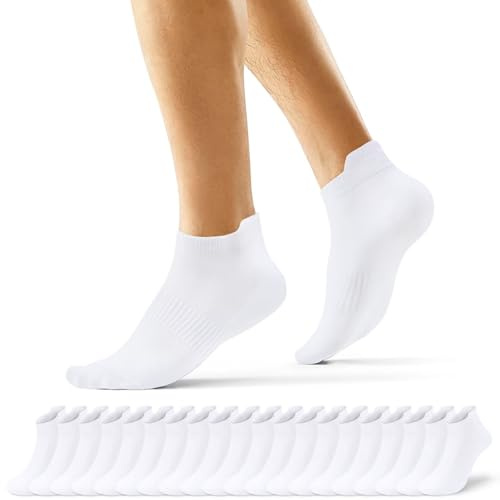 EKSHER 10 par sneakers strumpor män och kvinnor, bomull korta sportstrumpor, löparstrumpor anti-svett andas strumpor, Vit x 20, 39-42 EU