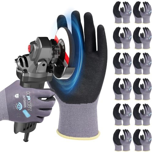 HPHST Arbeitshandschuhe Herren, Montagehandschuhe mit Grip, Nitril beschichtet, Leicht Ölbeständig & Feinem Tastgefühl, Umweltfreundliche Schutzhandschuhe Gartenhandschuhe 12 Paar (XX-Large)