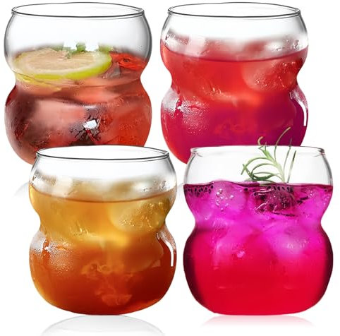 PORFOYO Lot de 4 verres à bulles - 380 ml - Verres à café glacé - Verres à cocktail - Verres à latte macchiato - Fabriqués à la main - Verre à café glacé pour lait, macchiato, whisky