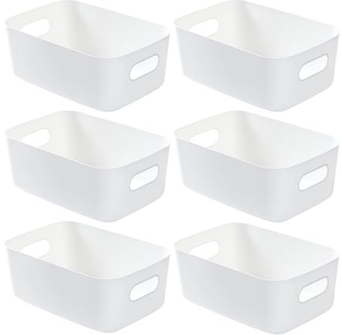 ZYNERY 6 Stück Weiß Aufbewahrungsbox, Kunststoff Aufbewahrungskorb mit Griffen, 25×17×10cm, Multifunktion Ordnungsbox Geeignet für Küche Bad Kleiderschrank