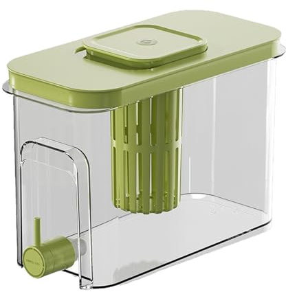 Kylskåpsdryckesdispenser, tebehållare med tång, köksbänk dryckesserver, kylskåpsförvaring för dryck, perfekt för och kalla drycker, hemmabruk, 26,4 x 12,4 x 18,5 cm