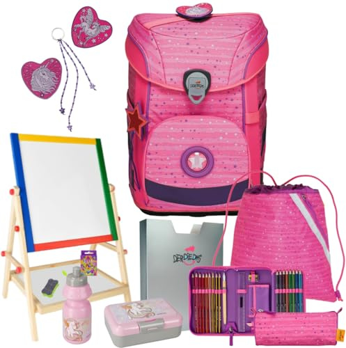 DerDieDas ErgoFlex EASY PRETTY UNICORN - Einhorn - Schulranzen-Set 8tlg. mit Schuhbeutel, Brotdose und Trinkflasche - DOPPELSEITIGE SCHREIBTAFEL GRATIS DAZU