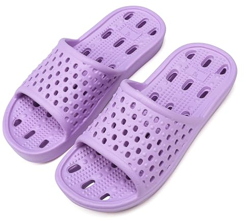 YoveGxlthrea Shower Shoes Slide for Men and Women Holes Bath Slipper Bathroom Sandal Pool Gym College Dorm Non-Slip Purple 6/7UK