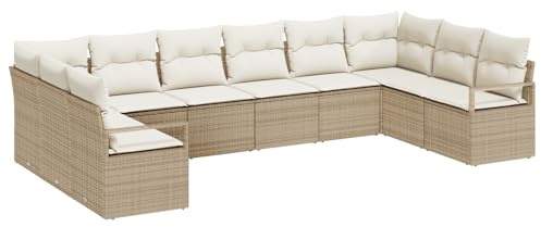 vidaXL Trädgårdsoffset med kudde 10 pcs Beige och vit konstrotting, Trädgård och terrass, modern rattansoffa, modulär utemöbel, hållbart lounge-set för bekväm uteplats