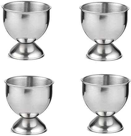 Hueveras de acero inoxidable, soportes redondos para huevos, mini bandeja para huevos, soporte de exhibición de huevos individuales, bandeja de huevos duros, hueveras pequeñas para cocina (plata, 4