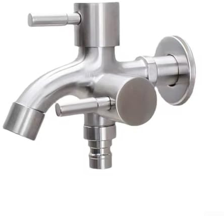 Grifo de agua multifuncional para lavadora, grifo de doble salida montado en la pared, boquilla de fregadero de aleación con válvula de control doble, color plateado (plata)