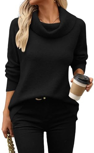 HOTOUCH Women's Jumpers Turtleneck Sweaters Chunky Knitted Jumper Ladies Winter Casual Warm Jumpers Pullover Black M