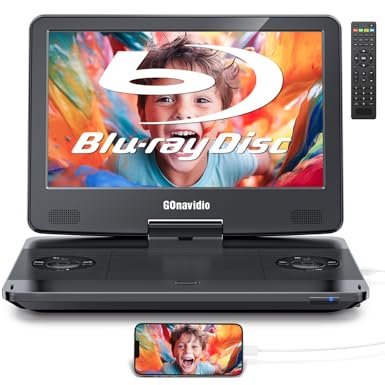 GOnavidio 15.6“ Portable Blu Ray Player with 13.3” HD Screen, 5-Hour Battery, Support HDMI Input/Output, Sync Screen/TV, Dolby Audio, USB/TF Card, AV in/Out, MP4/MKV 1080P Video, Last Memory