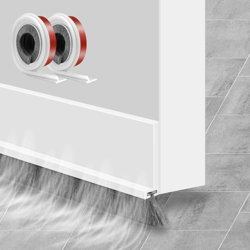 Staranry 2 Stück Tür Bürstendichtung Zugluftstopper für Türen, Türdichtung Selbstklebend Weiß, Türbesen Türbürste Dichtungsband Zuschneidbar, Bodenabdichtung mit Bürste, 100cm x 5.2cm