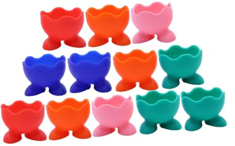 LIGIGWASH 12 piezas Hueveras de Silicona con Base Antideslizante para Huevos Cocidos Resistentes y Reutilizables Soporte Seguro para Desayunos Colores Surtidos Color Color Aleatorio