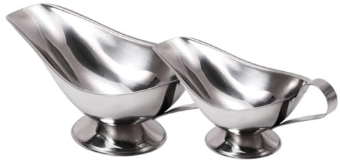 VALICLUD Lot de 2 Saucières à Sauce en Acier Inoxydable 3oz et 5oz, Bec Verseur Anti-goutte, Ustensiles de Service pour Restaurant, Adaptées Sauces Chaudes et Froides, Bols à Condiments