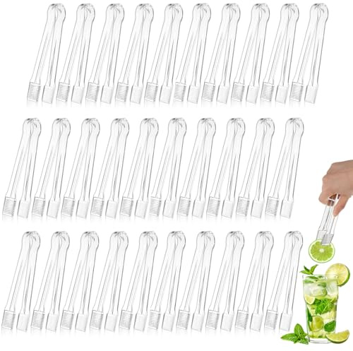 PEASUG 30 PCS Plastic Serving Tongs, Disposable Plastic Tongs, Clear Kitchen Small Serving Utensils for Serving for Party Food Buffet Appetizer Salad Catering Ice, 6.3 Inches