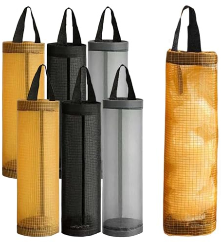 Peosaard Grocery Bag Holder, 6Pcs Plastic Bag Holder, Hanging Large Capacity Mesh Grocery Dispenser with Handle for Home Office Car Rv, 18.1x6.5 inch, Dispenser
