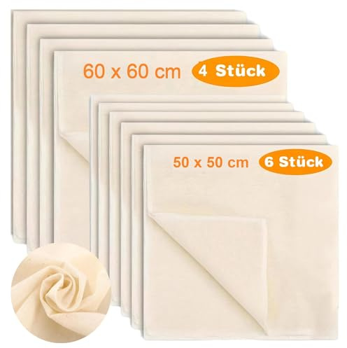 10 Stück Passiertuch Wiederverwendbar,Käsetuch Leinentuch Cheesecloth,6 Stück 50x50 cm 4 Stück 60x60 cm,Passiertücher Abseihtuch Für Vielfältige Anwendungen In Küche Und Haushalt
