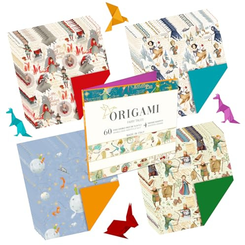 Magicamente Carta – Carta Origami 15x15, Kit 2 Portfolio con 60 Fogli e 4 soggetti, Fogli Origami Decorativi per Pieghe e Creazioni Artistiche, Origami Paper Made in Italy