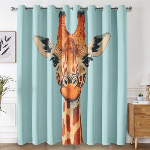 Genérico Cortinas Salon Jirafa, Cortinas Dormitorio Animal de Dibujos Animados Niño Decoracion Habitacion Ventana, Termicas Aislantes, con Anillas, 140x300 2 Piezas (An X Al) L-C&25