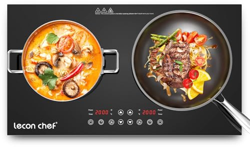 Lecon Chef Doppel Induktionskochplatte 2 Platten 2000W+2000W | induktionskochfeld Unabhängige Steuerung, 10 Temperaturstufen & Leistungsstufen, Touch-Display, 240-Min Timer