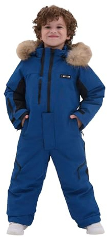 Skidkläder vinter varm puffer snödräkt jacka med avtagbar huva och vattentät vindtät snö salopette skiddräkt set utomhus snowboard lätt skidåkning overaller för flickor pojkar, BLÅ, 12-13 Years