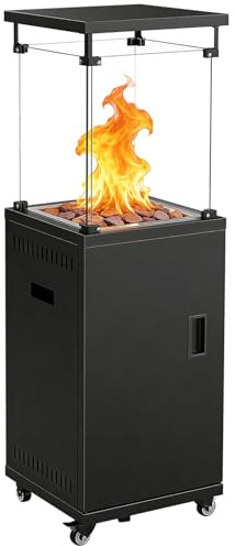 Sweetcrispy Heizstrahler Terrasse Gas 11 kW, Terrassenheizer, Propan Butan Gasheizstrahler, Mobiler Tragbarer Heizpilz, 360° Rollen Kippschutz, Gasheizung Gasheizer für Outdoor Garten, Schwarz